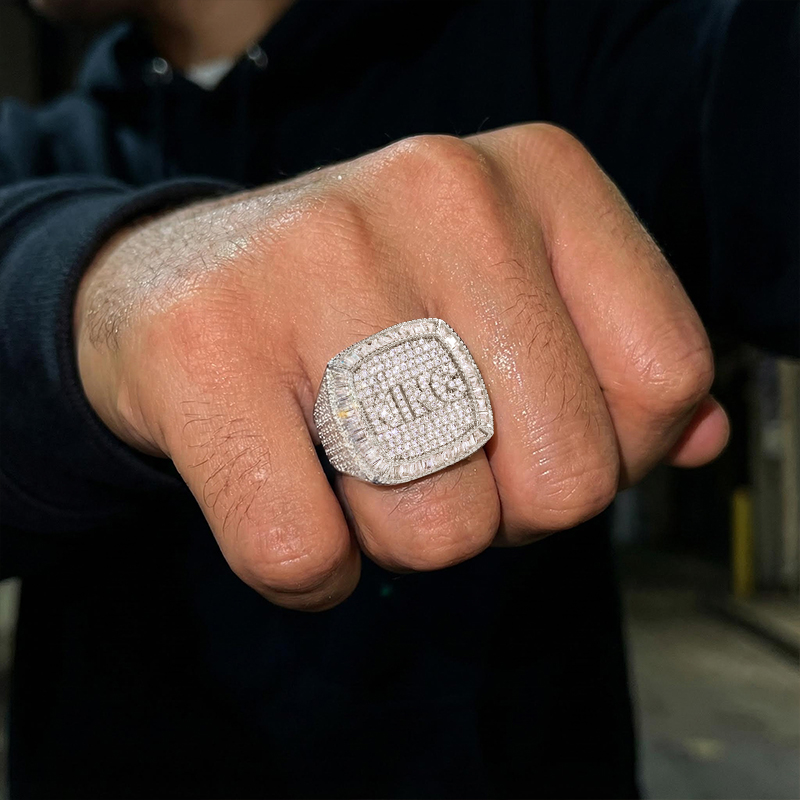 Iced 3D Custom Baguette Name Ring