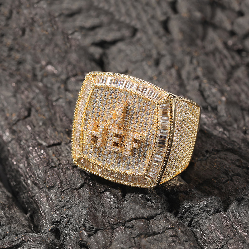 Iced Custom A-Z Baguette Letters Ring