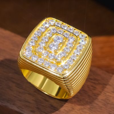 Iced Square Round Cut Ring in 18K Gold Plated