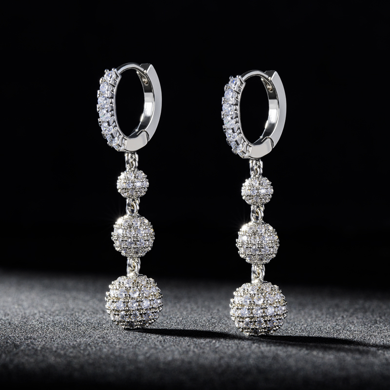 Fully Iced Ball Drop Earring