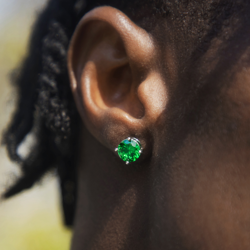 Green Round Cut Stud Earring
