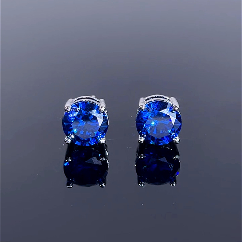 Sapphire Blue Round Cut Stud Earrings