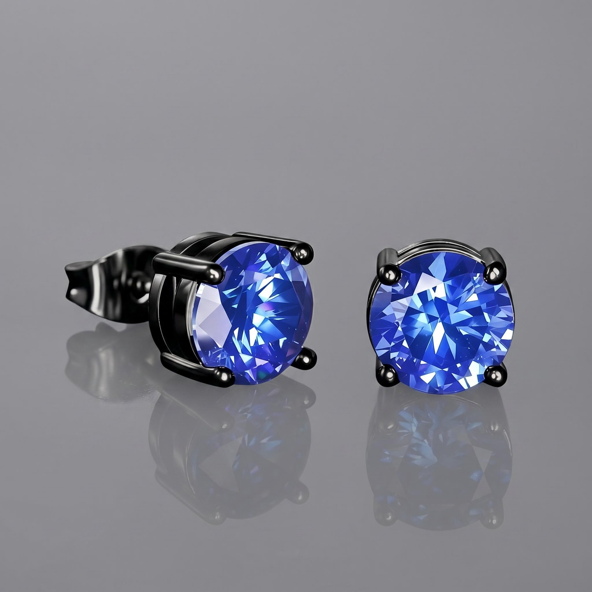 Sapphire Blue Round Cut Stud Earrings