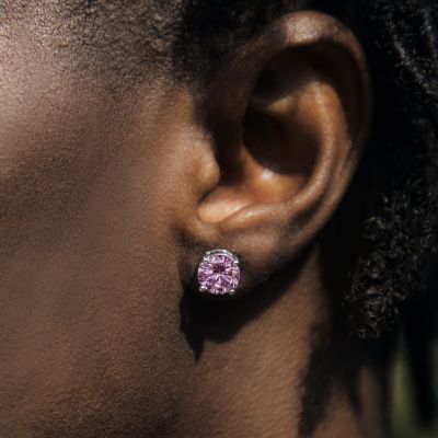 L-Rhodolite Round Cut Stud Earrings