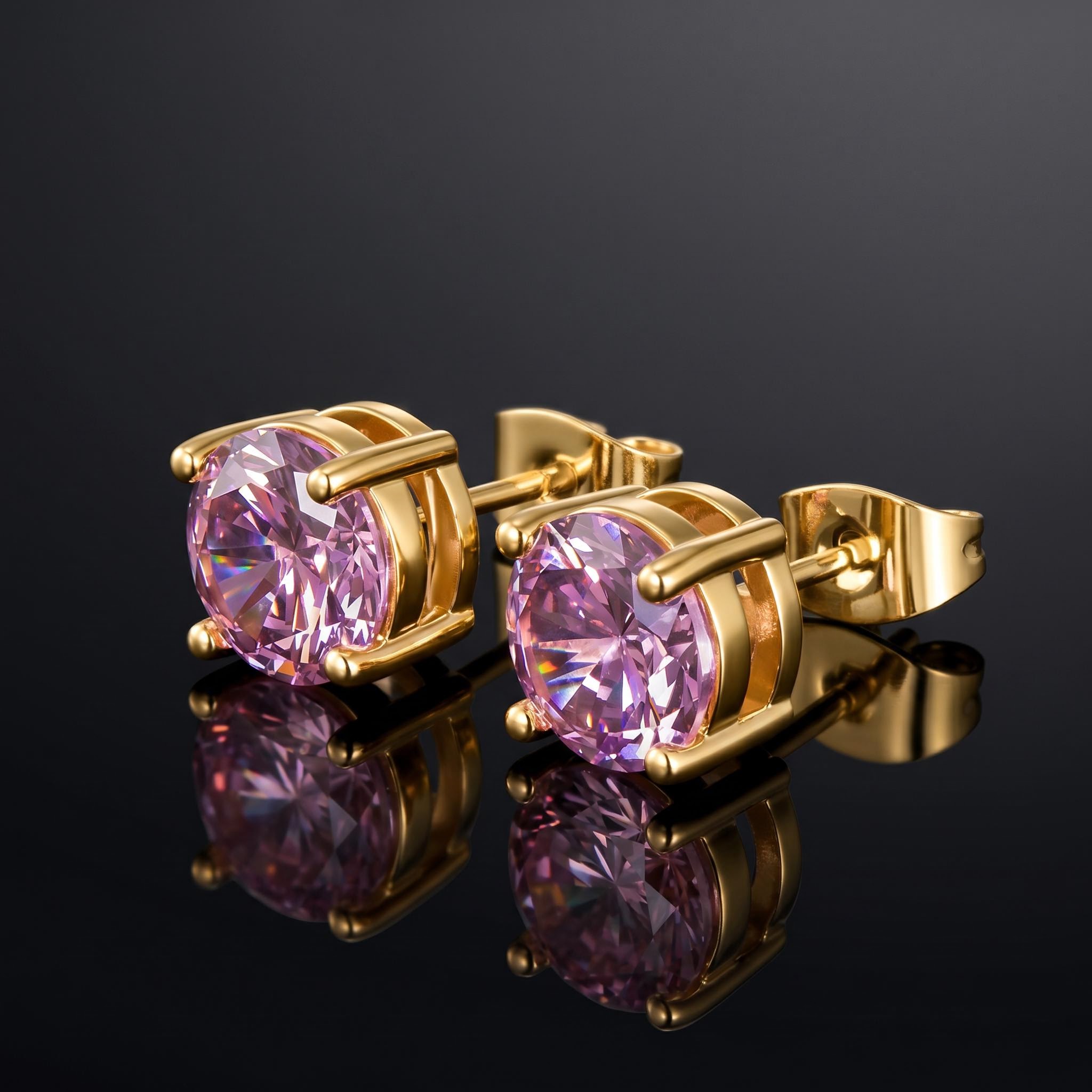 L-Rhodolite Round Cut Stud Earrings L-Rhodolite Round Cut Stud Earrings