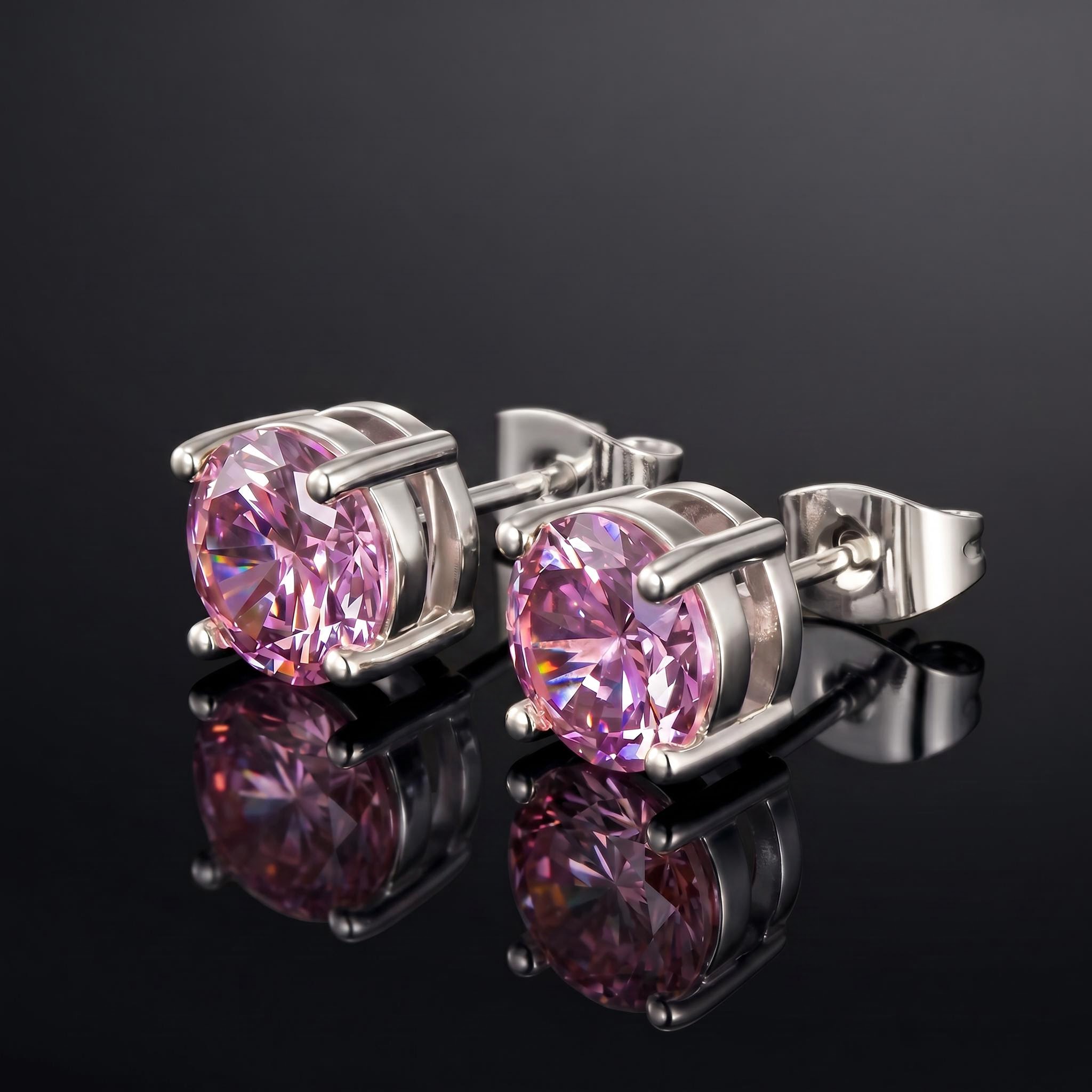L-Rhodolite Round Cut Stud Earrings L-Rhodolite Round Cut Stud Earrings