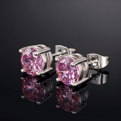 L-Rhodolite Round Cut Stud Earrings