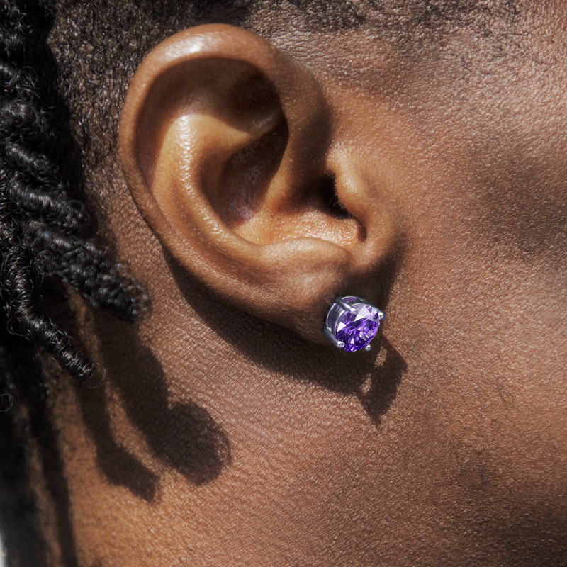 Violet Round Cut Stud Earrings