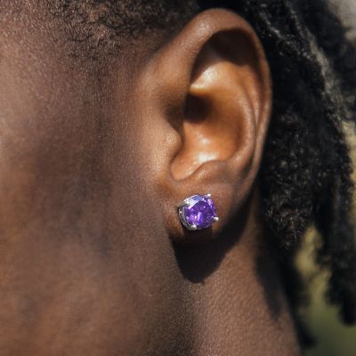 Violet Round Cut Stud Earrings