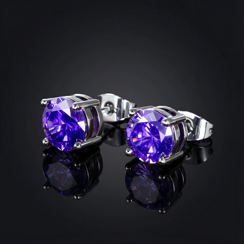 Violet Round Cut Stud Earrings