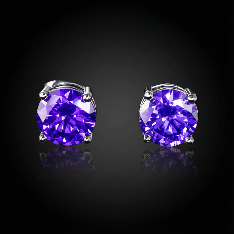 Violet Round Cut Stud Earrings