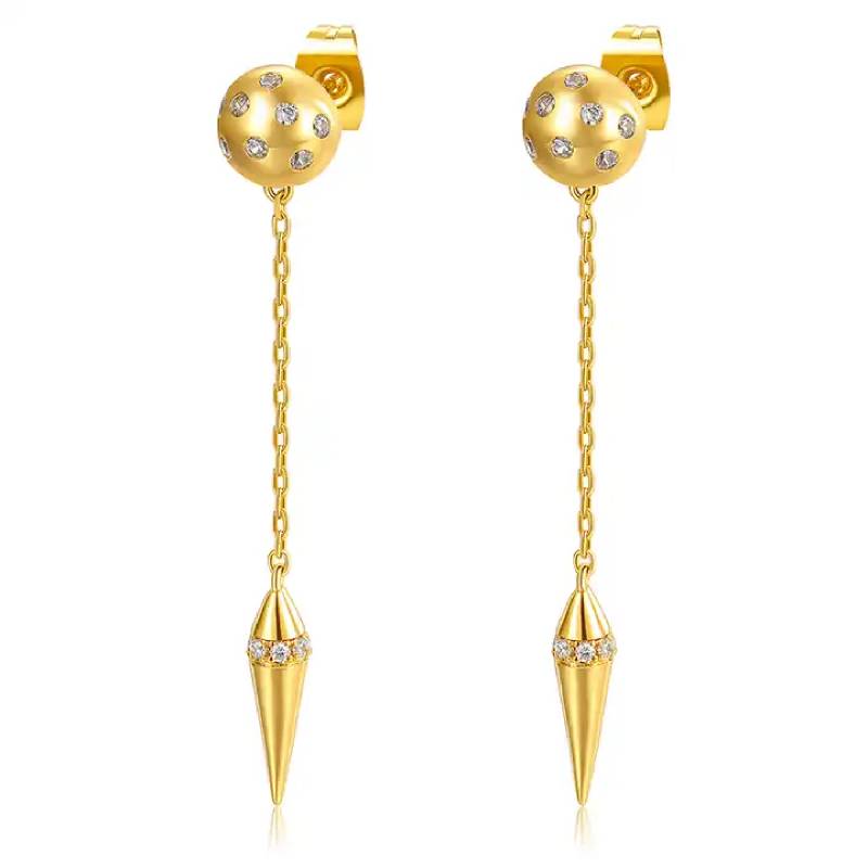 Iced Pointed Cone with Gold Ball Drop Earrings
