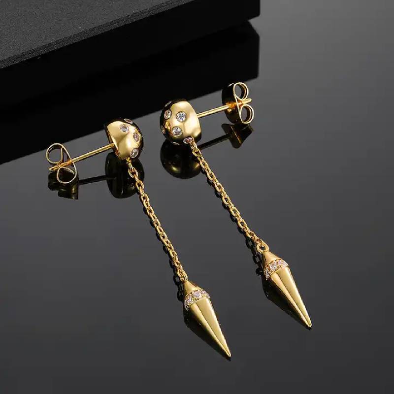 Iced Pointed Cone with Gold Ball Drop Earrings