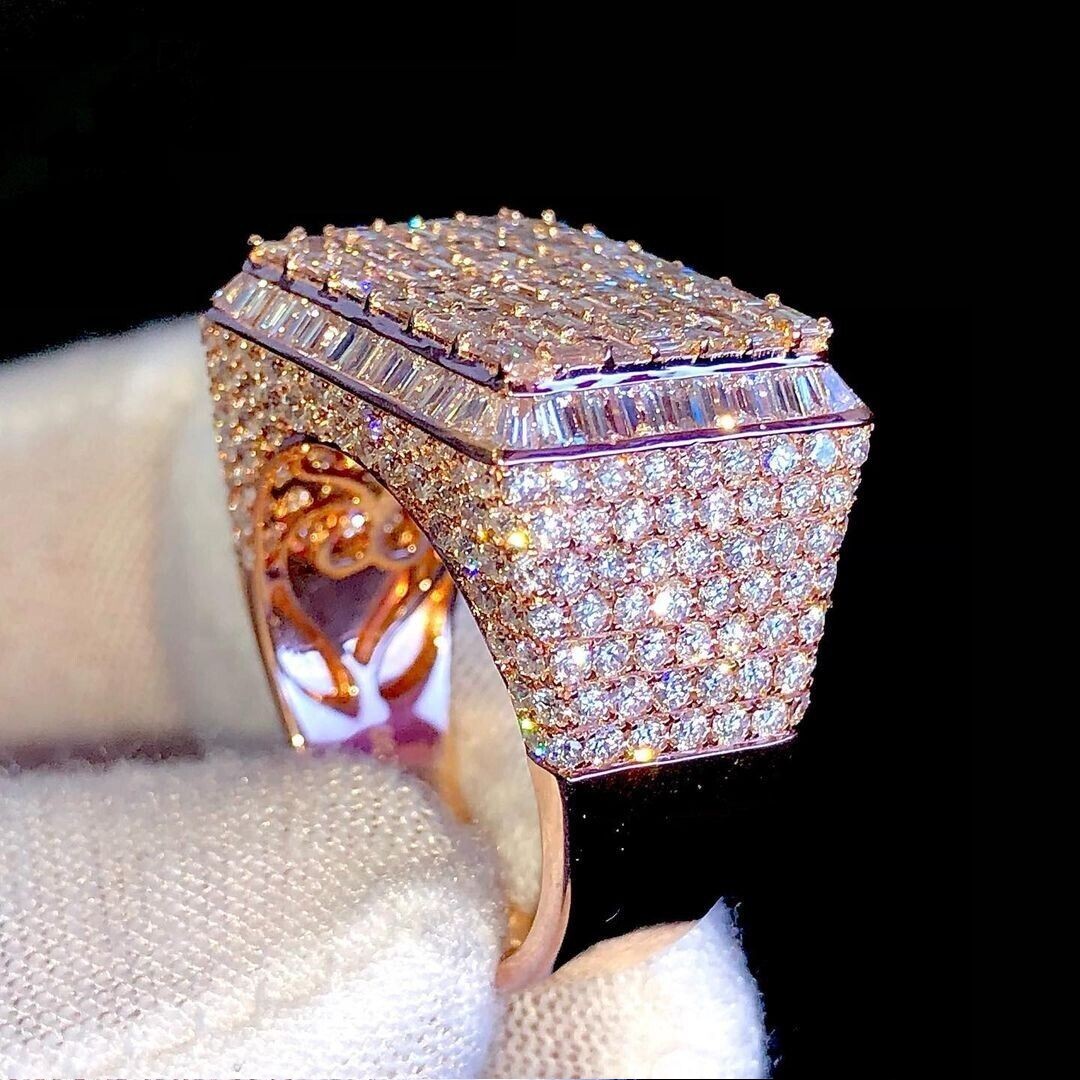 Baguette Cut Luxury Halo Men's Rectangle Ring