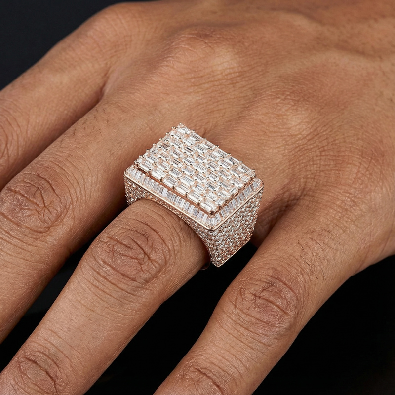 Baguette Cut Luxury Halo Men's Rectangle Ring