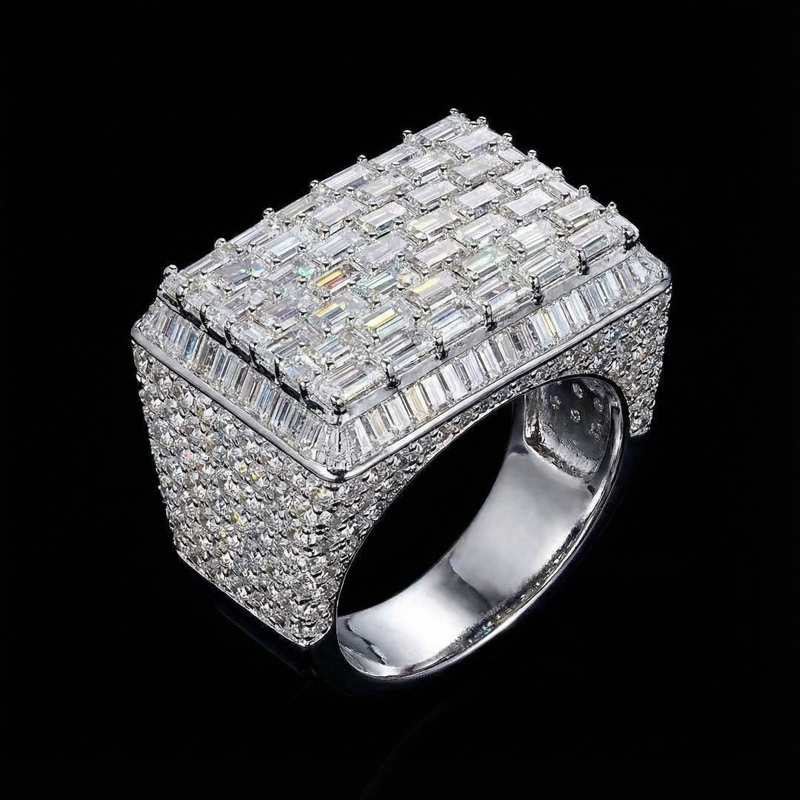 Baguette Cut Luxury Halo Men's Rectangle Ring