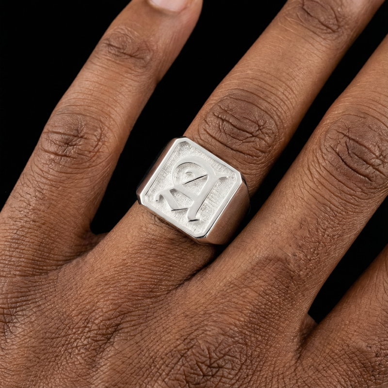 Old English Font 26 Initial Letters Rectangle Signet Ring Old English Font 26 Initial Letters Rectangle Signet Ring