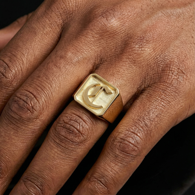 Old English Font 26 Initial Letters Rectangle Signet Ring Old English Font 26 Initial Letters Rectangle Signet Ring