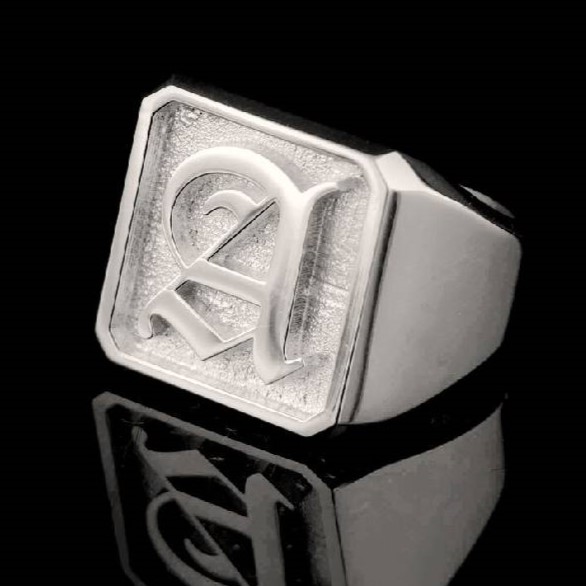 Old English Font 26 Initial Letters Rectangle Signet Ring Old English Font 26 Initial Letters Rectangle Signet Ring