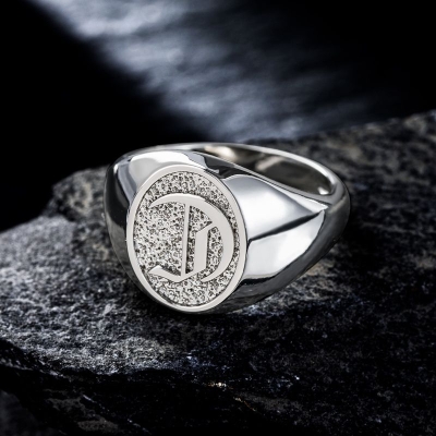 Old English Letters Oval Signet Ring