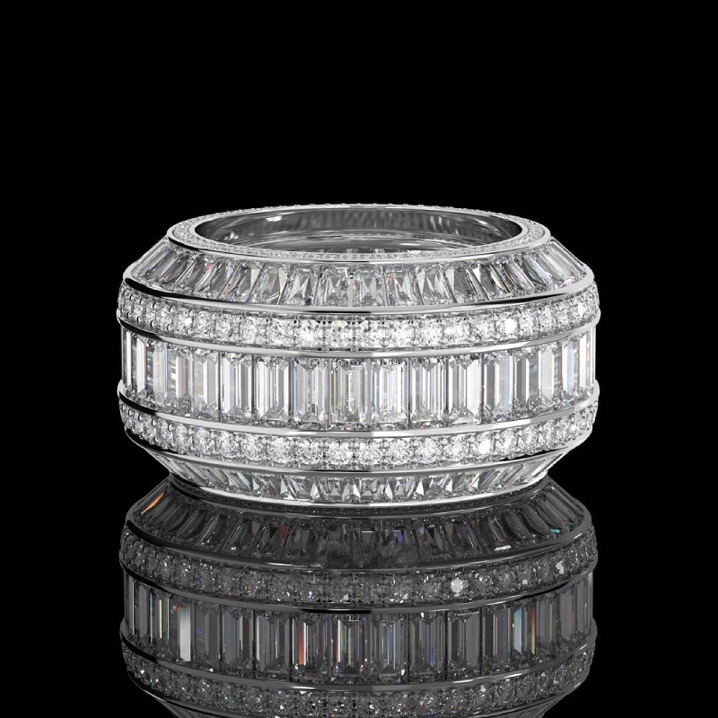 Baguette Cut Halo Micro Pave Diamonds Band