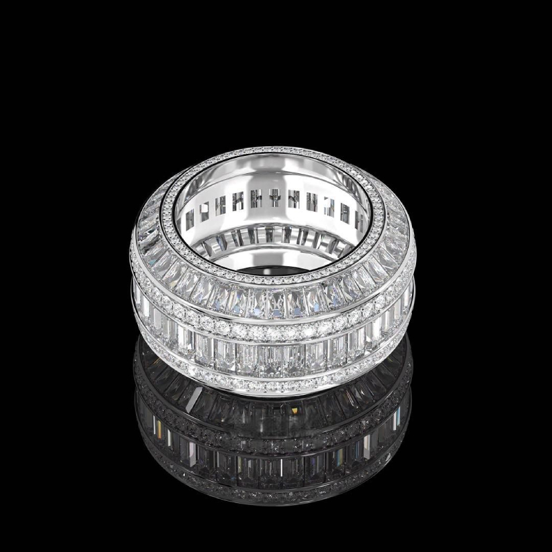 Baguette Cut Halo Micro Pave Diamonds Band