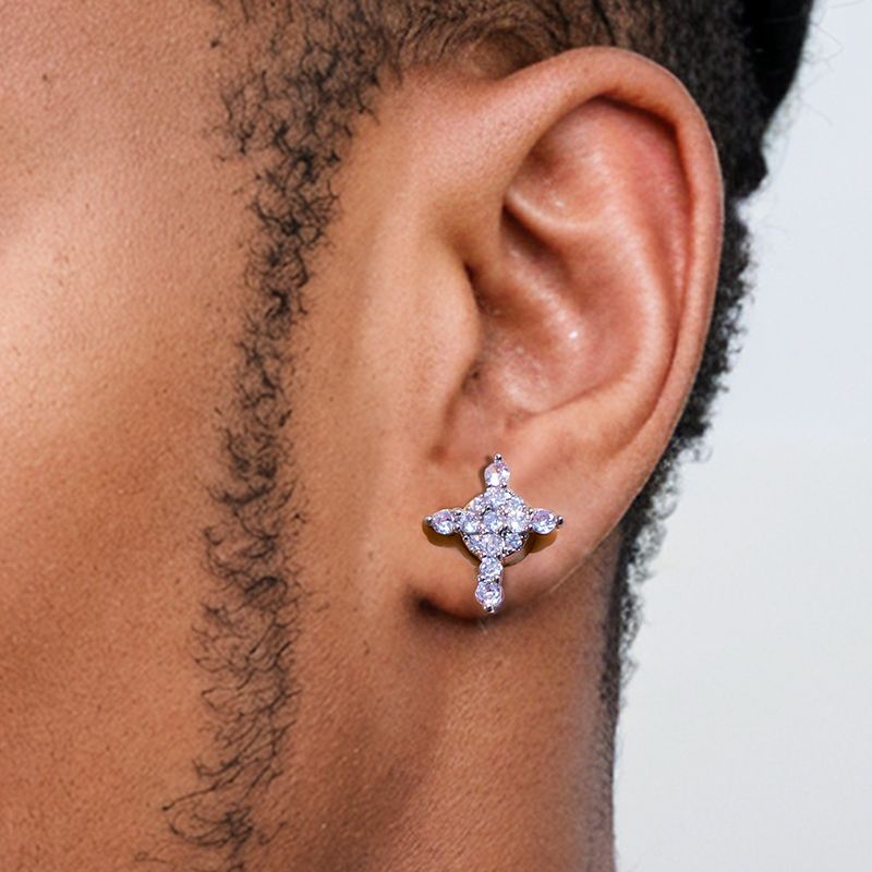 Iced Cross Magnetic Earring