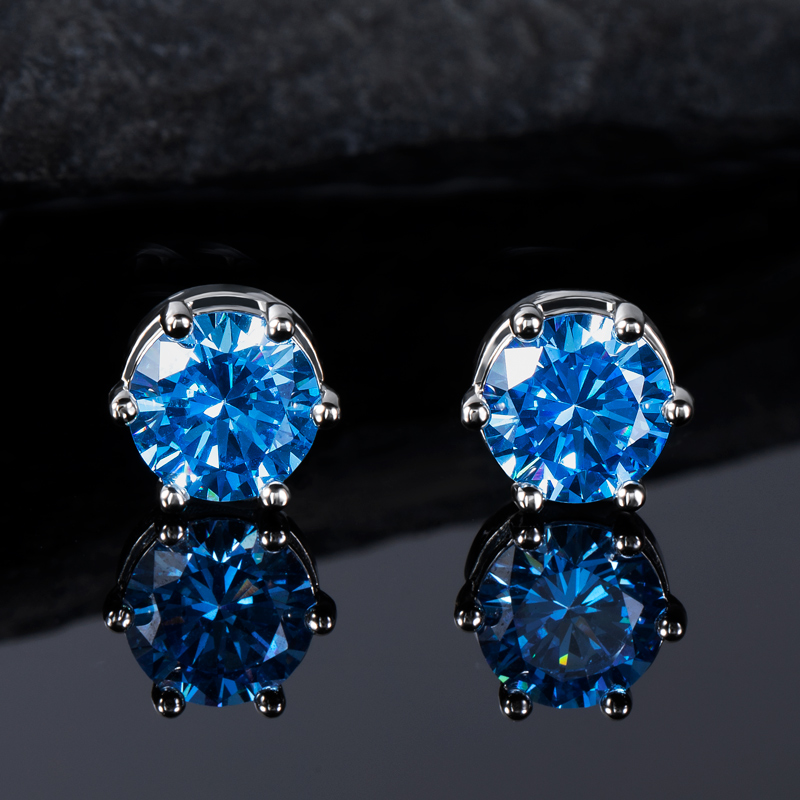 Ocean Blue Round Cut Magnetic Stud Earring