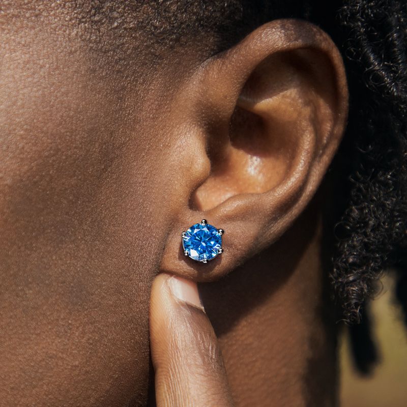 Ocean Blue Round Cut Magnetic Stud Earring