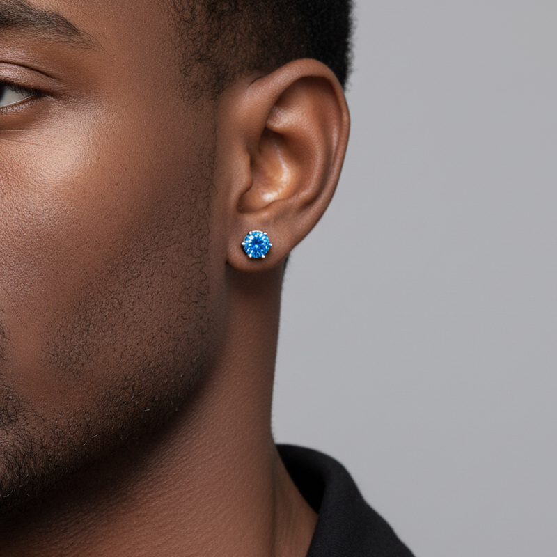 Ocean Blue Round Cut Magnetic Stud Earring Ocean Blue Round Cut Magnetic Stud Earring