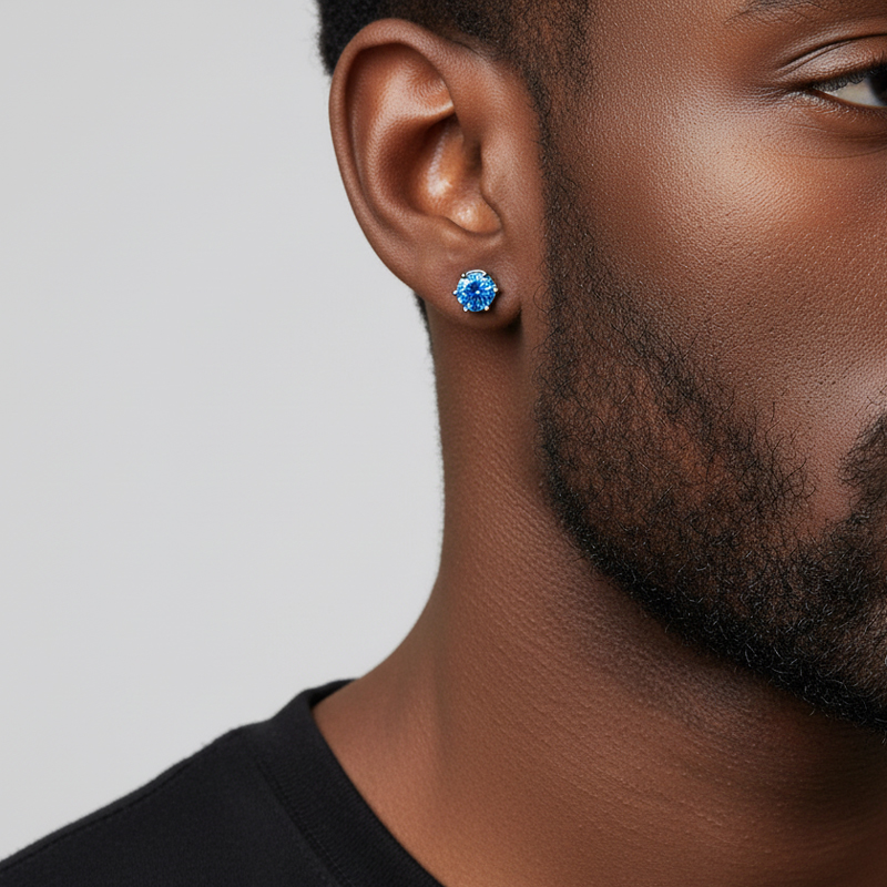 Ocean Blue Round Cut Magnetic Stud Earring Ocean Blue Round Cut Magnetic Stud Earring