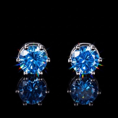 Ocean Blue Round Cut Magnetic Stud Earring