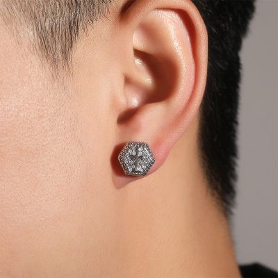 Iced Hexagon Cross Stud Earring