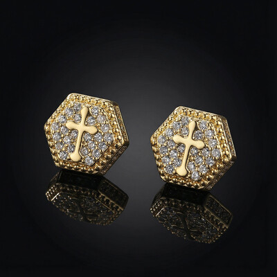 Iced Hexagon Cross Stud Earring