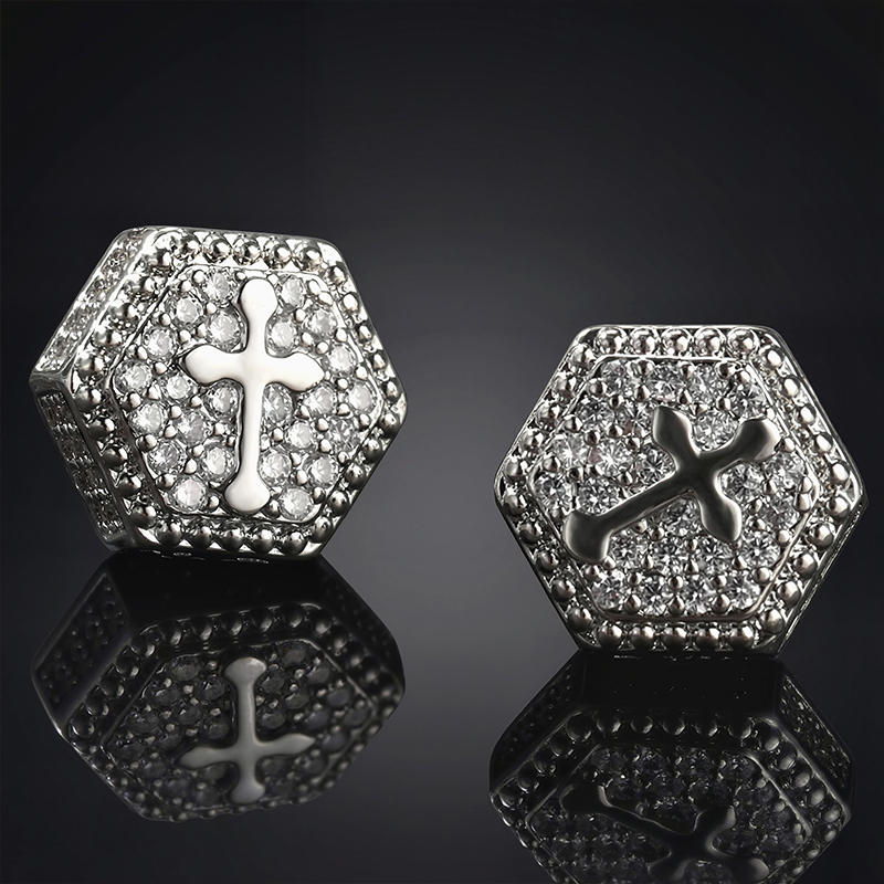 Iced Hexagon Cross Stud Earring