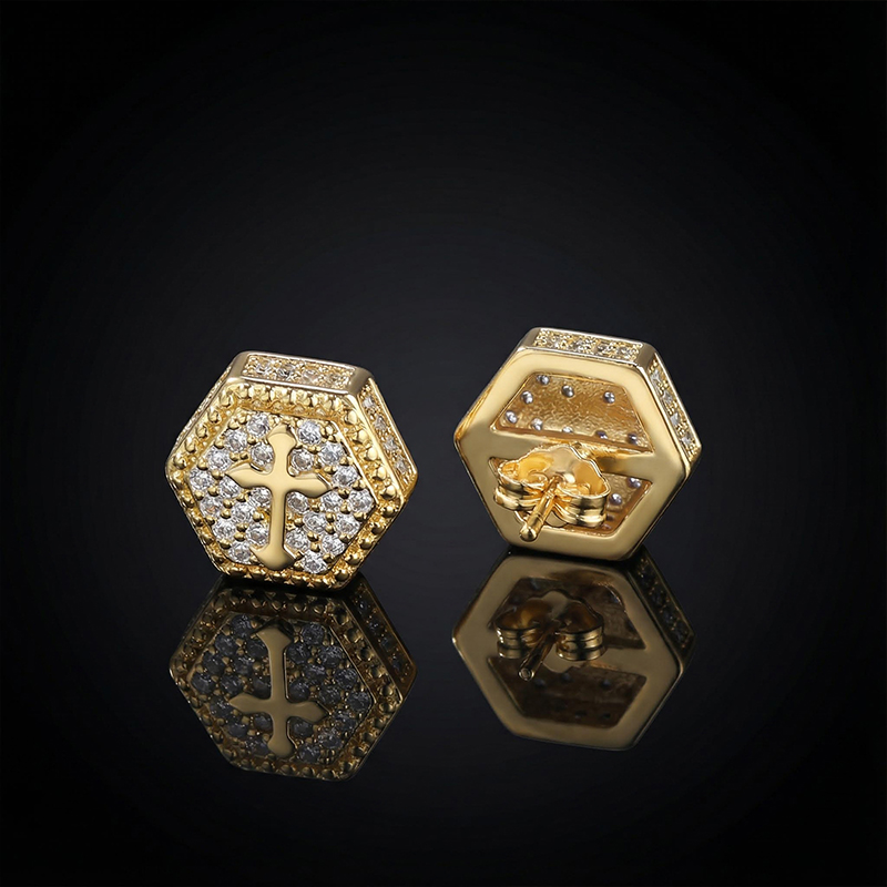 Iced Hexagon Cross Stud Earring