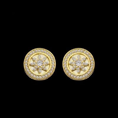 Halo Flower Round Stud Earrings in Gold