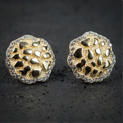 Men's Halo Nugget Stud Earrings in Gold