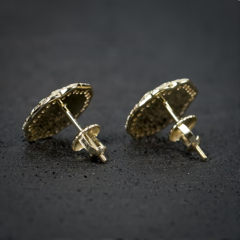 Men's Halo Nugget Stud Earrings in Gold