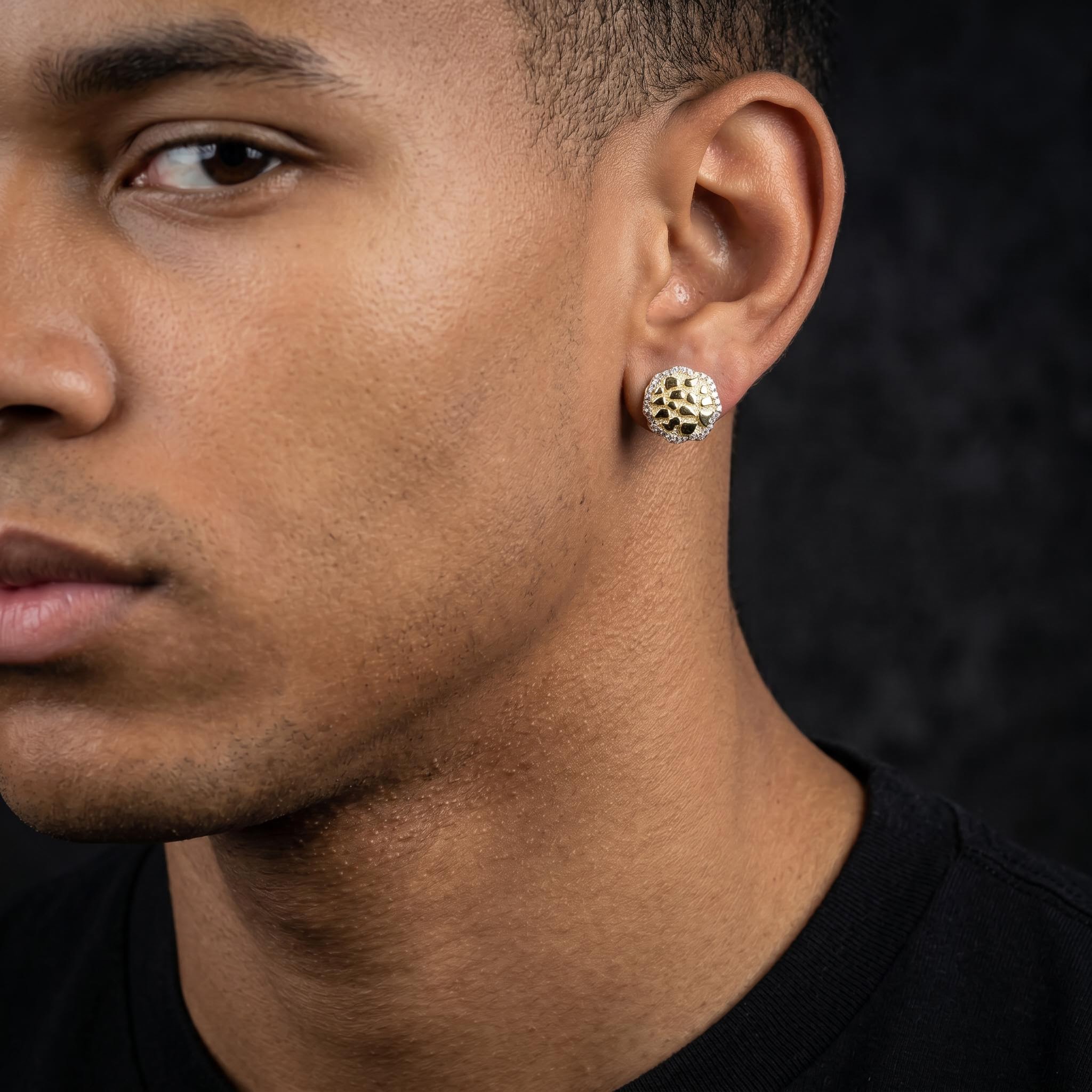 Men's Halo Nugget Stud Earrings in Gold Men's Halo Nugget Stud Earrings in Gold