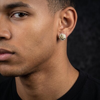 Men's Halo Nugget Stud Earrings in Gold
