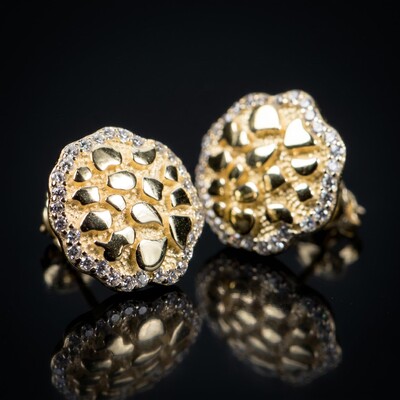 Men's Halo Nugget Stud Earrings in Gold
