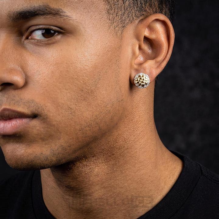 Men's Halo Nugget Stud Earrings in Gold Men's Halo Nugget Stud Earrings in Gold