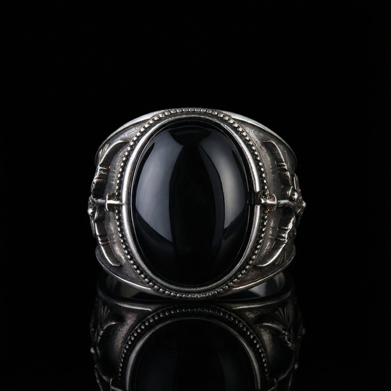  Archangel Saint Michael Men's Oval Natural Stones Signet Ring