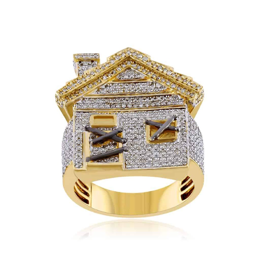 Iced Trap House Ring in Gold