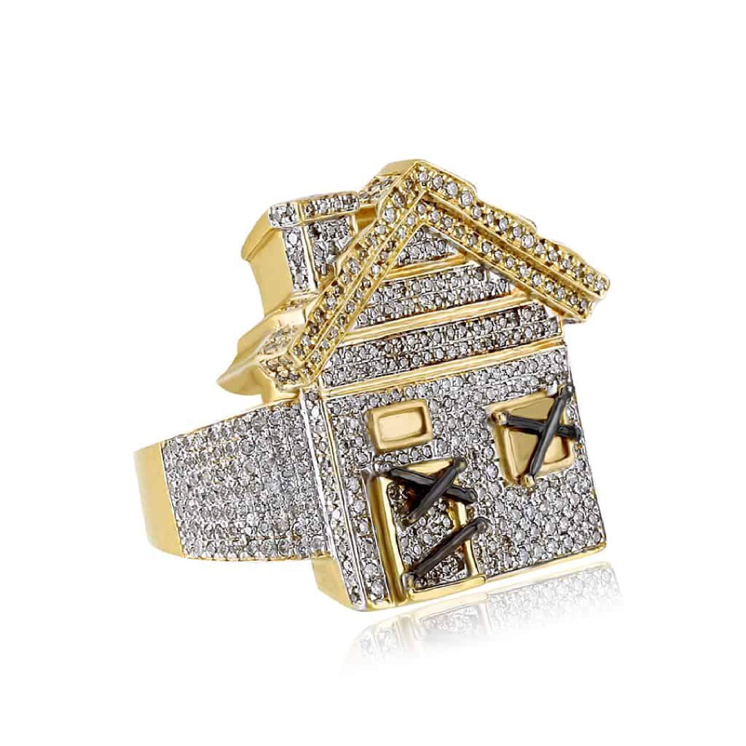 Iced Trap House Ring in Gold