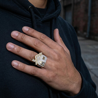 Iced Trap House Ring in Gold