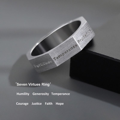 Seven Virtues Open Ring in Stainless Steel