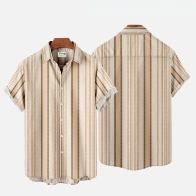 Summer Short Sleeve Striped Printed Shirt