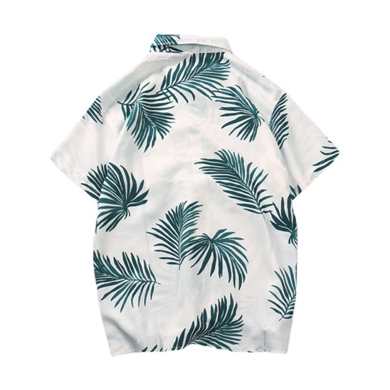 Men's Hawaii Beach Casual Palm Leaf Short Sleeve Shirt